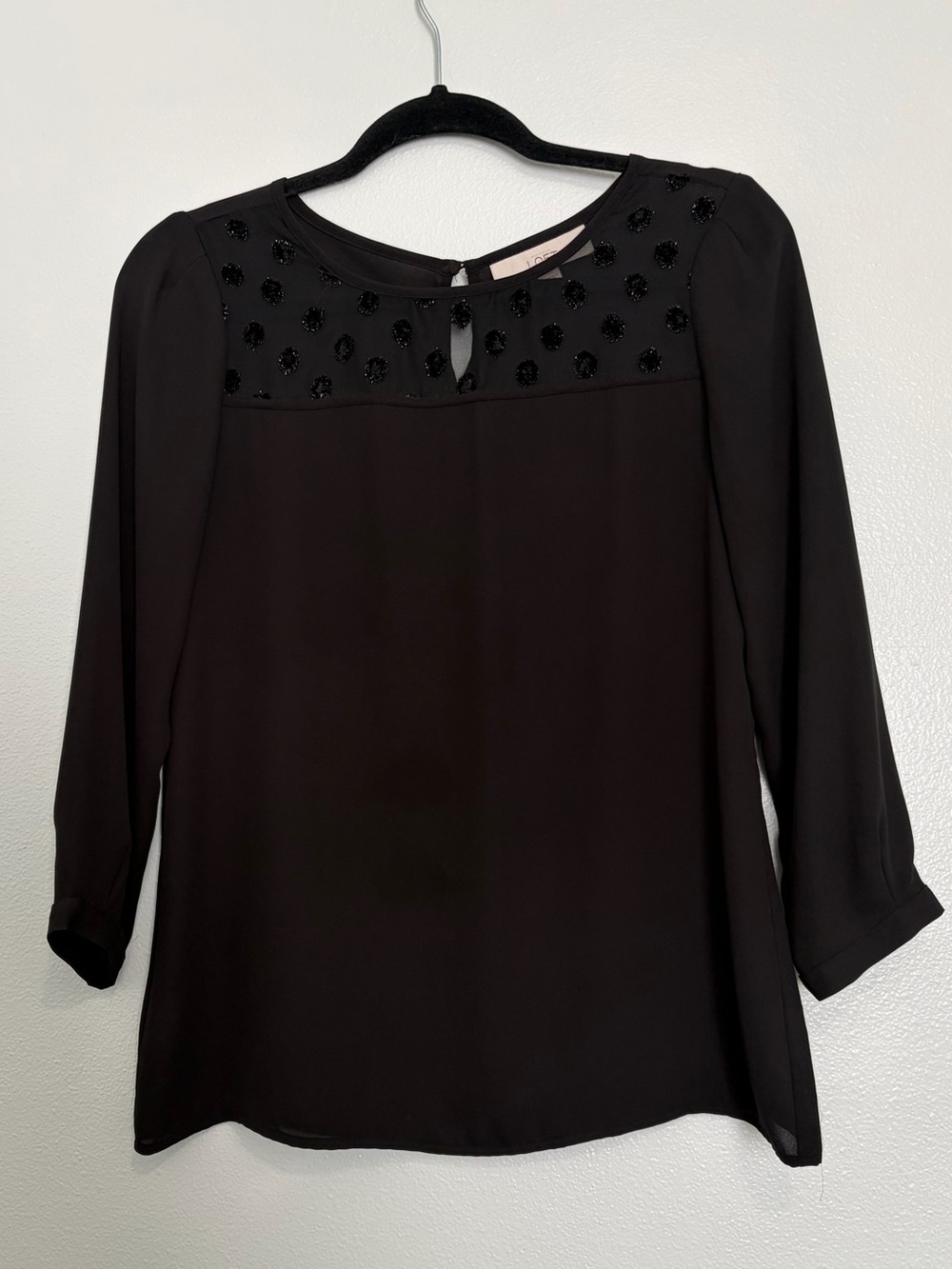 LOFT Black Embellished Sheer Yoke Blouse – Size Small